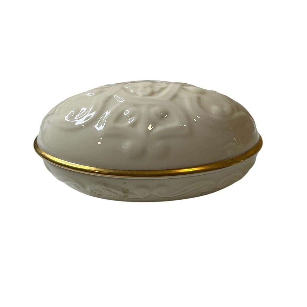 Vtg  Lenox Lyric Egg Box Lidded Trinket Dish 24K Gold Trim Fine China Porcelain